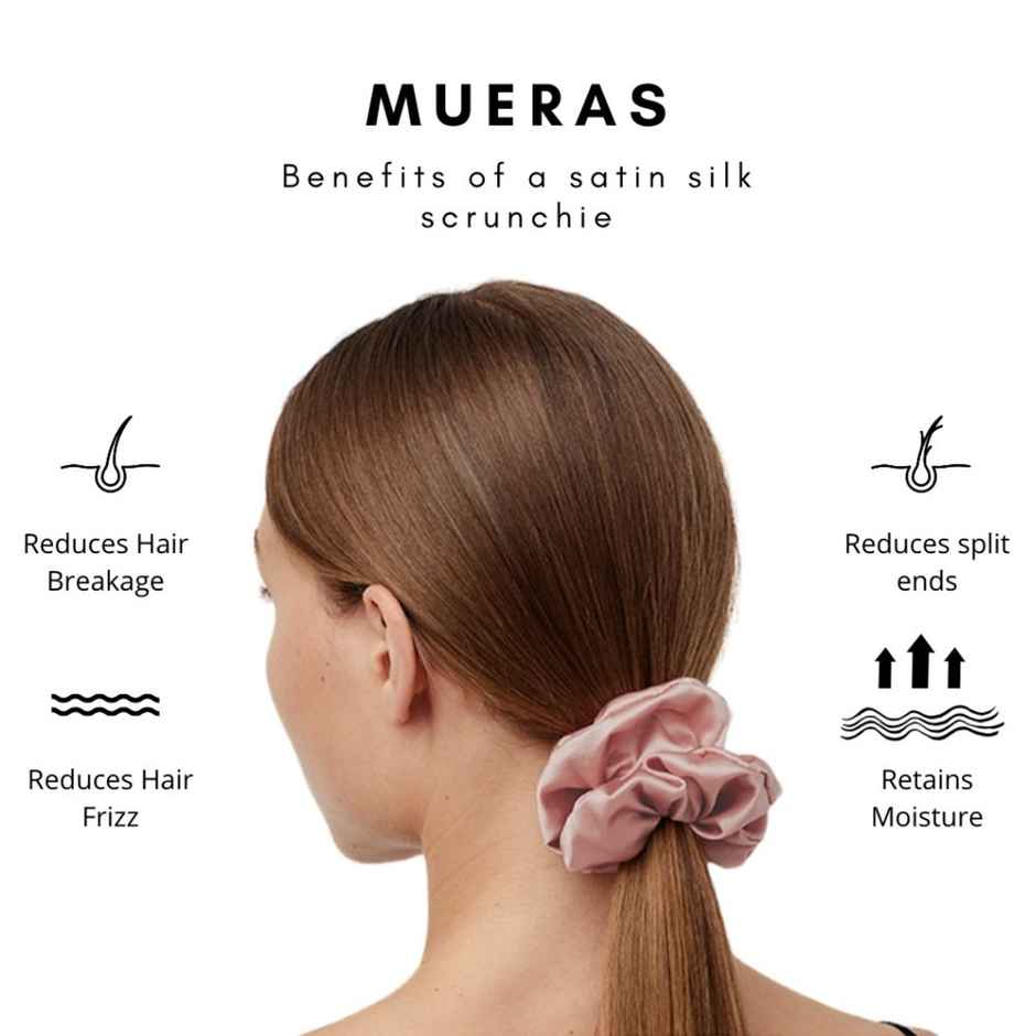 Mueras Silk Satin Hair Ties Scrunchies in Rosegold and Dark Pink - Pack of 2