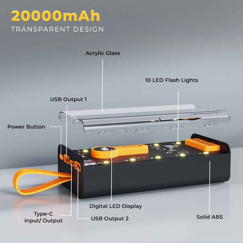 Lapcare 20000 mAh Powerbank | 22W Fast Charging | Transparent | for iPhone-Android & Other Device