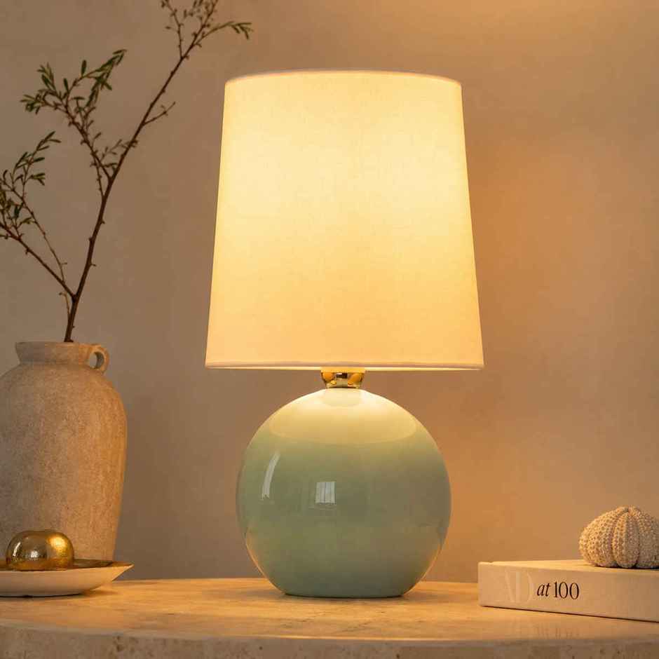 Homesake Ceramic Bedside Lamp with Mint Green Fabric Shade
