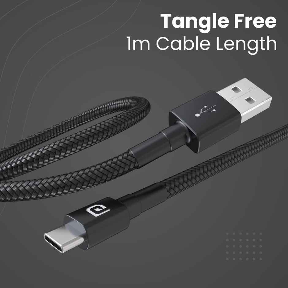 Portronics Konnect  USB to Type C Cable with 3.0A Output, Fast Data Sync, 1M Length - Black