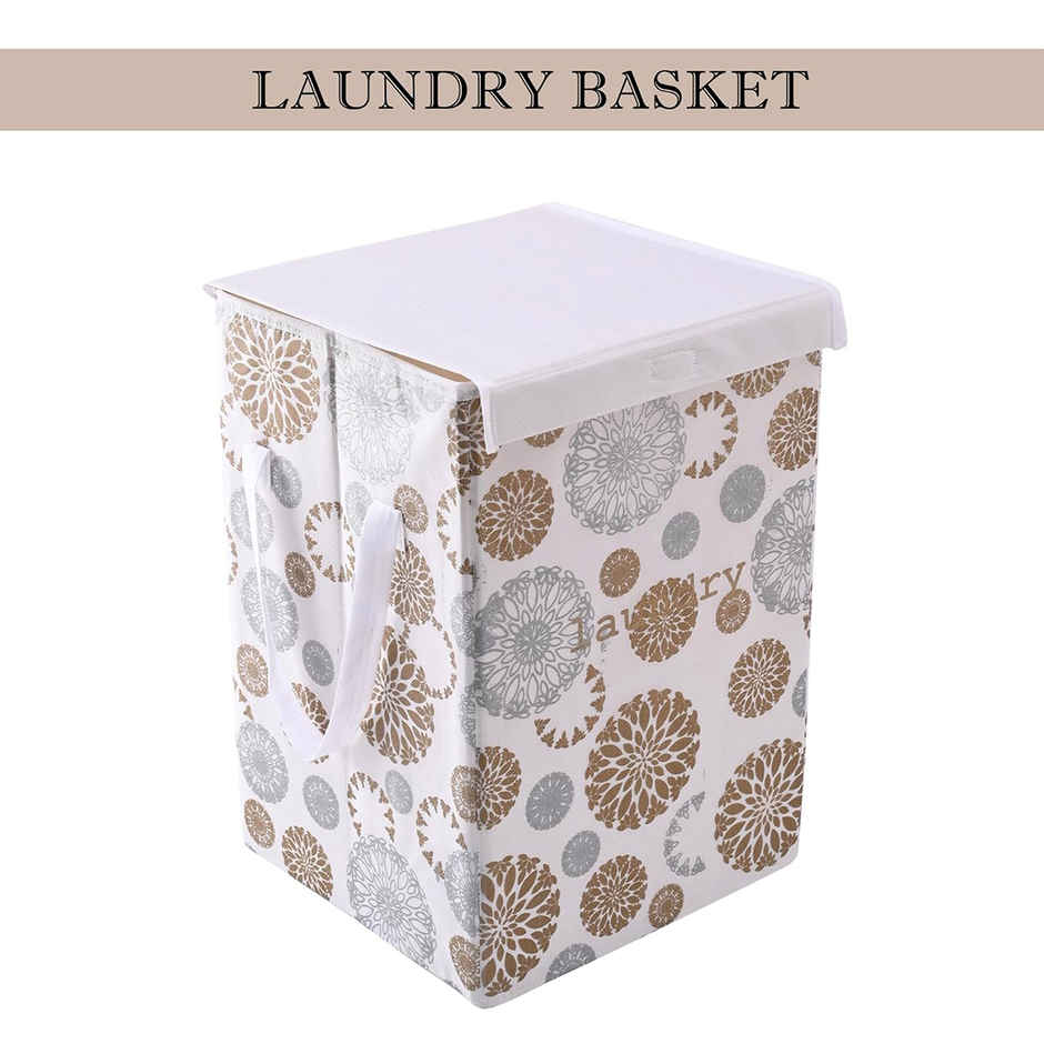 Kuber Industries | 75 L | Gola Foldable Laundry Basket | Lid & Handles | White