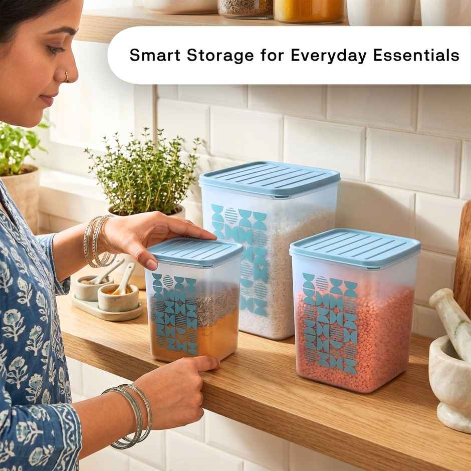 FLAIR Plastic Storewell Square Containers Set | Blue - 2 L , 3L & 4 L