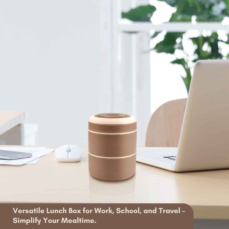 Flair Feast 2-Pc Lunch Box Set - Beige, Insulated With Handle & Spoon