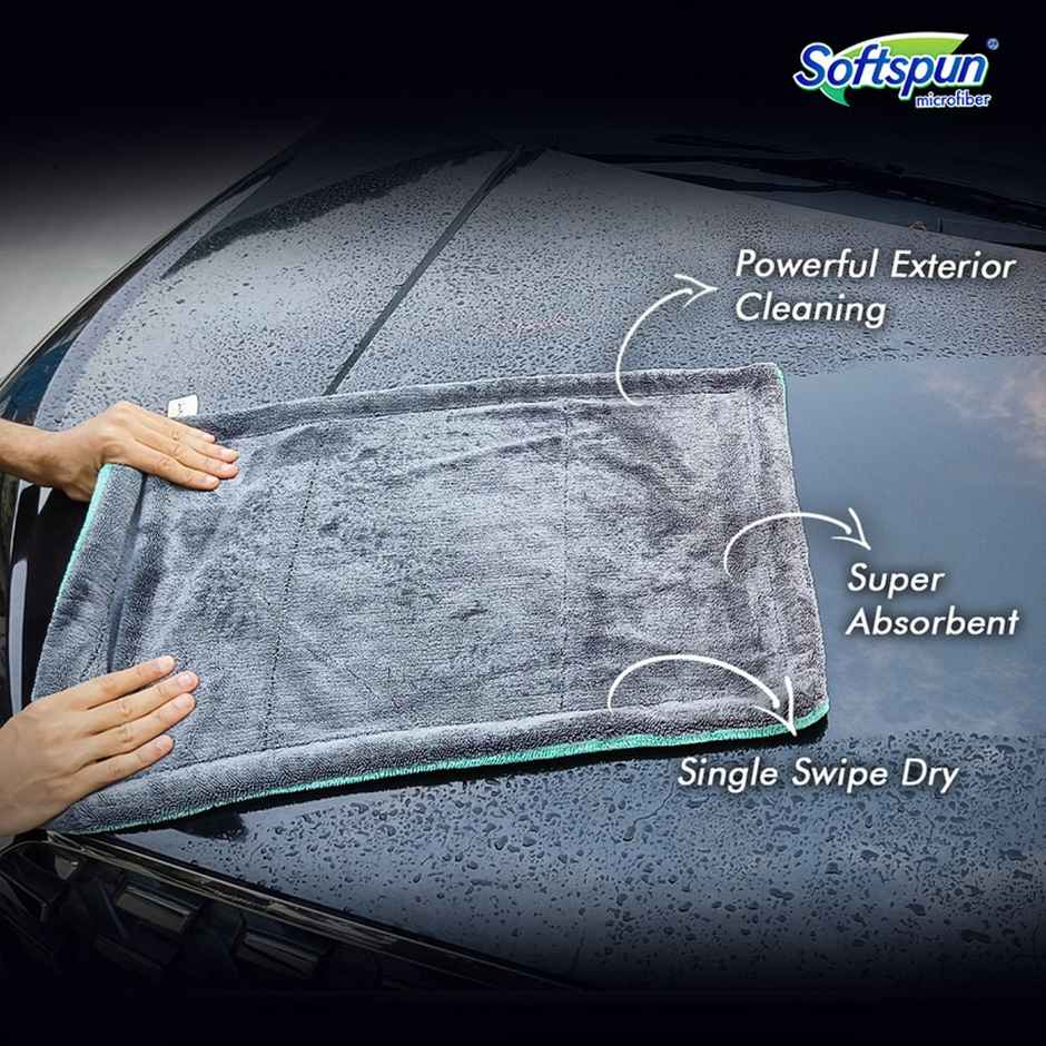 Softspun Microfiber Super Cleaning Cloth | 1600 GSM, 40x60cm, 1pc, Aqua Blue and Grey