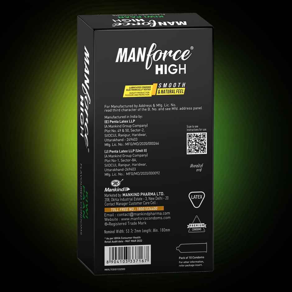 Manforce Ultra Feel Super Thin Bubble Gum Flavoured Condom With Thickness Of 0.05Mm(10pc) & Manforce High Flavoured Condoms - Kiwi Paan(10pc) Combo