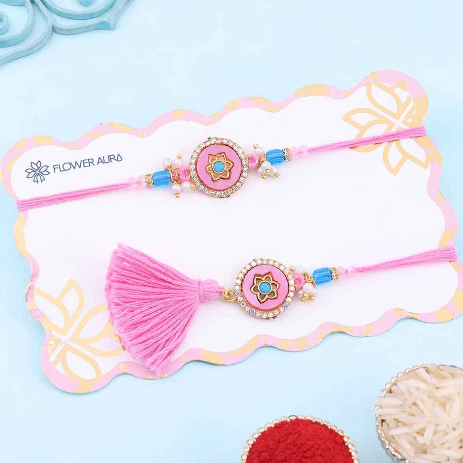 Bhaiya Bhabhi Rakhi Set | Pink Pearl | Pack of 2 | Floweraura