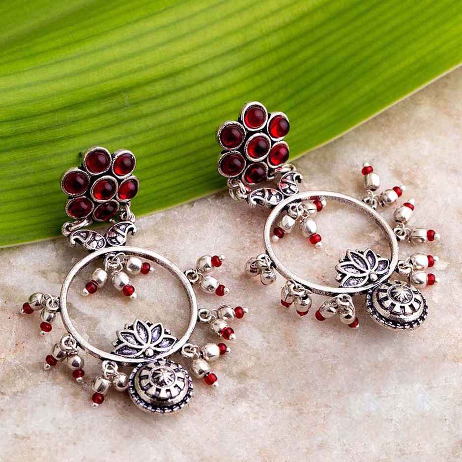 Voylla Abhira Floral Drop Style Hoop Earrings