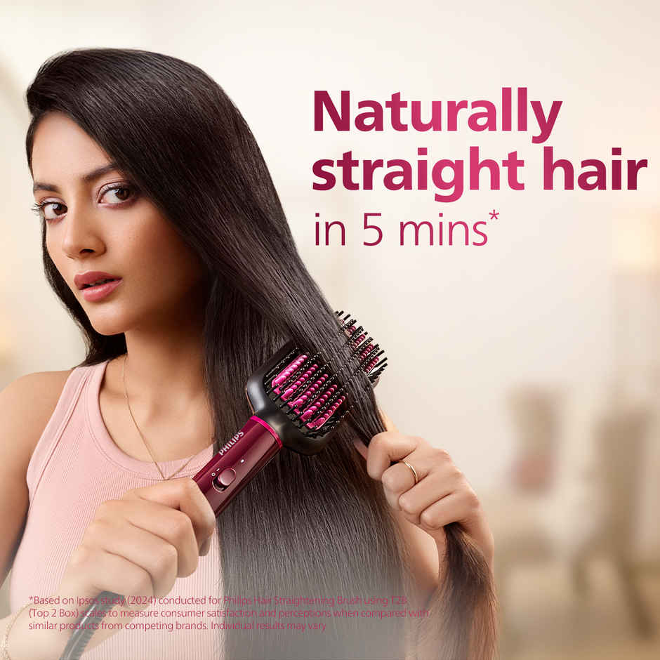 Philips Hair Straightener Brush|Naturally Straight Hair in 5 Min|Thermoprotect Technology BHH730/00