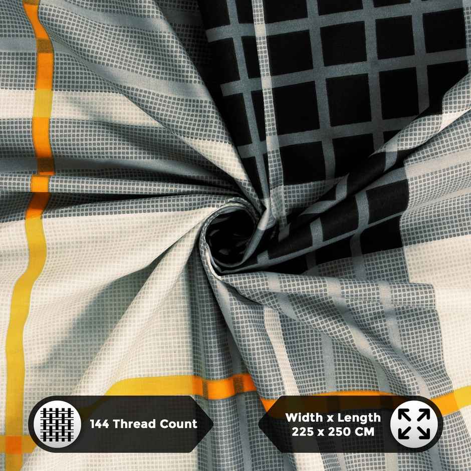 Story@home 144 TC Cotton Double Printed Flat Bedsheet (White, Grey)