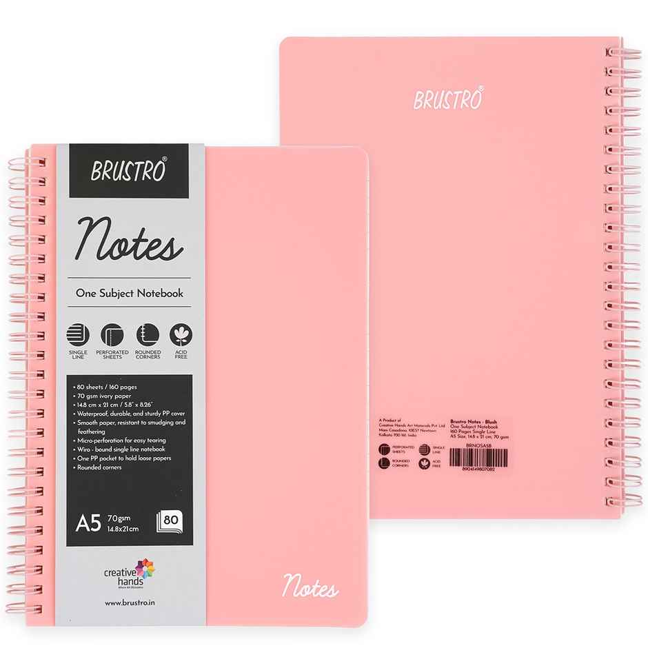 Brustro Notes A5 Size Ruled Notebook 160 Pages | 70 Gsm Ivory Paper | Blush Cover