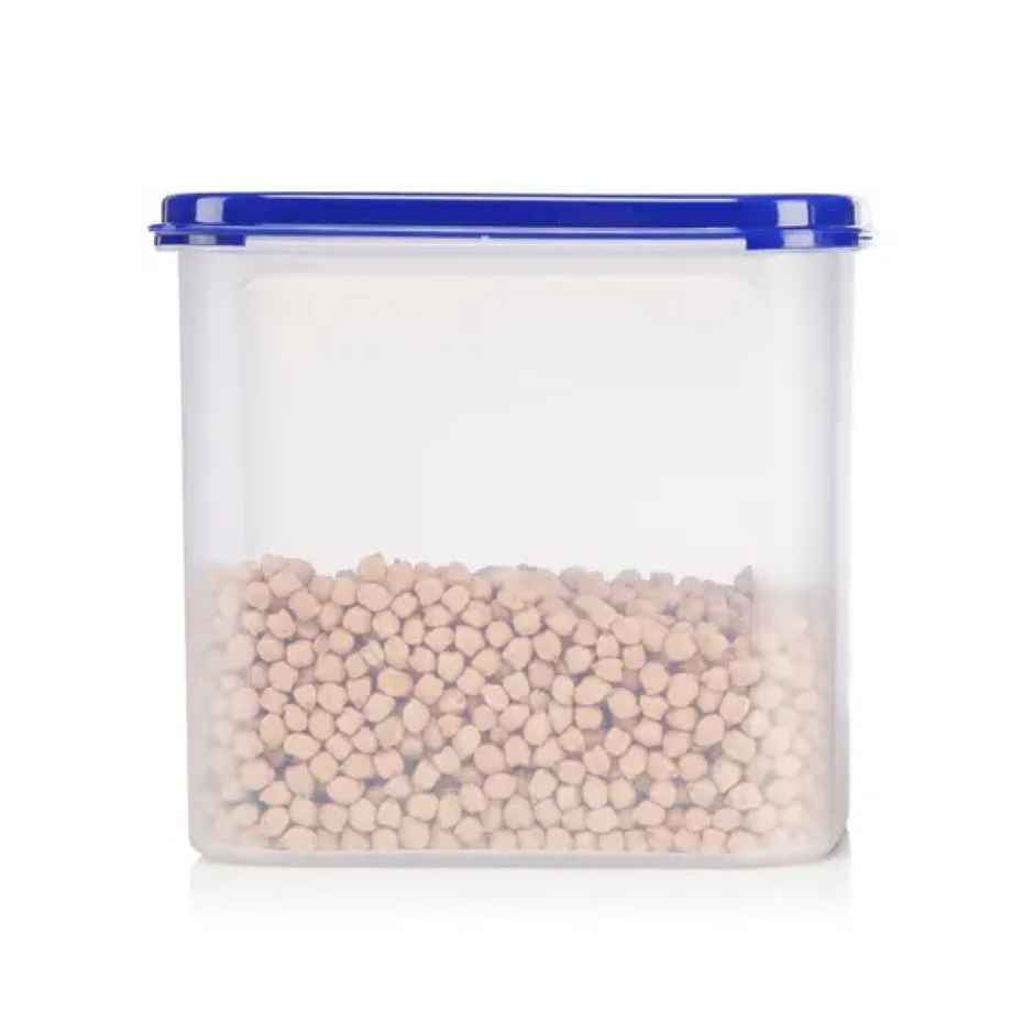 Java Airtight Plastic Square Container With Blue Lid (4L, Transparent)