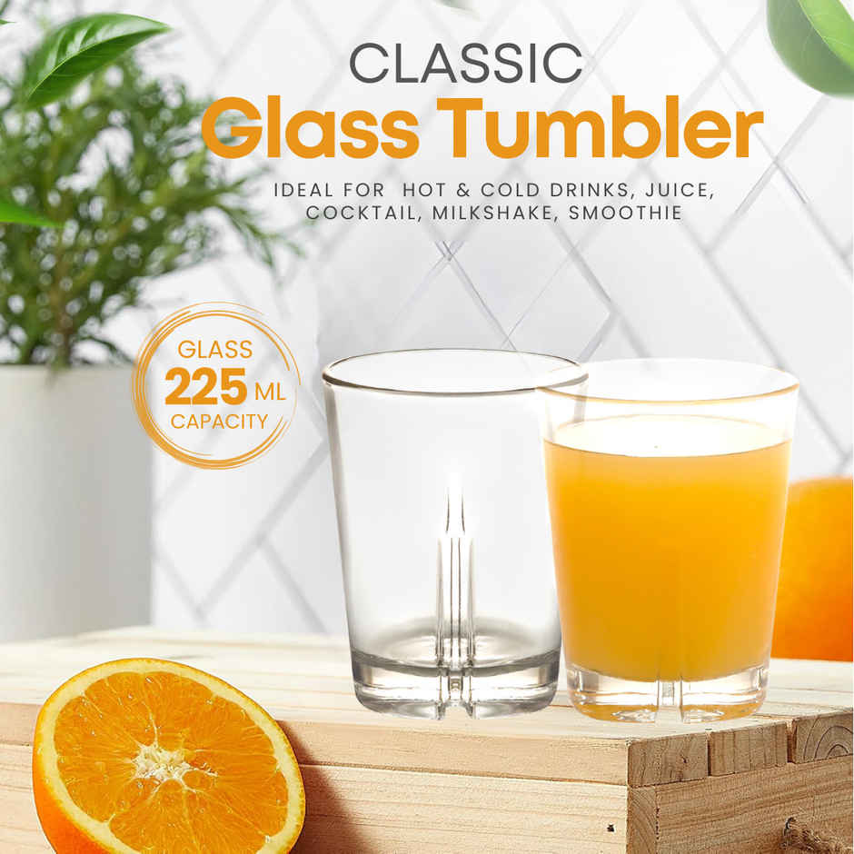 Yera Desire Series 225 ml Water/Juice Glasses Tumbler Set | 6 Pc