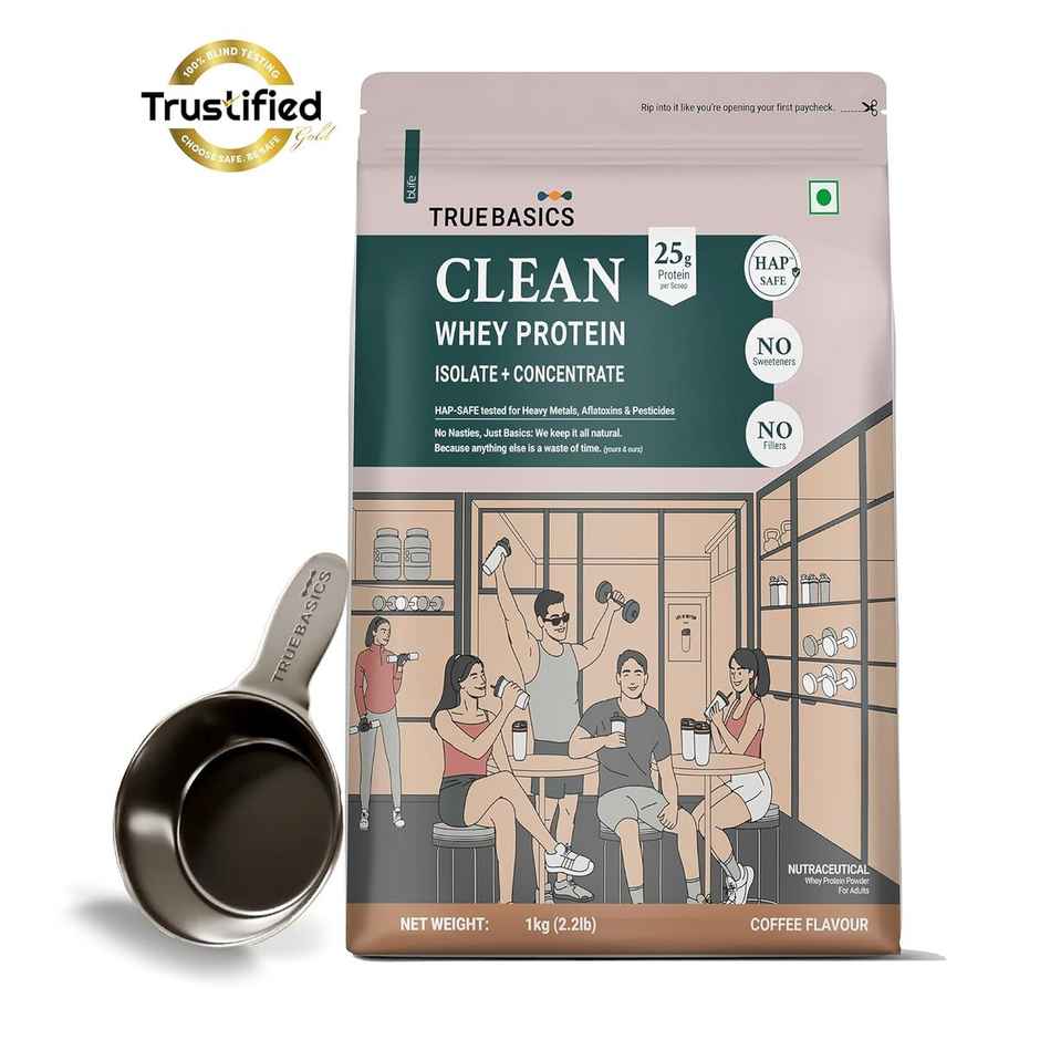 TrueBasics Clean Whey Protein Powder Isolate & Concentrate Blend (Coffee)