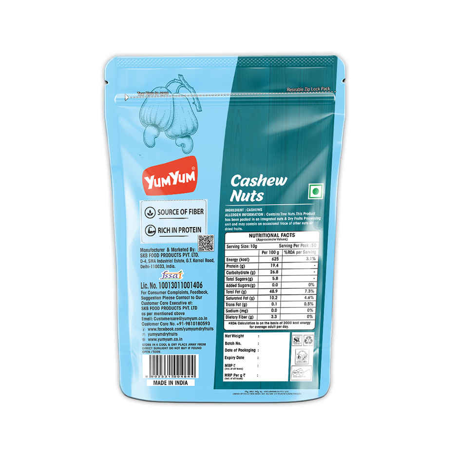 Yum Yum Premium Whole Cashews Nuts | Kaju | Dry Fruits