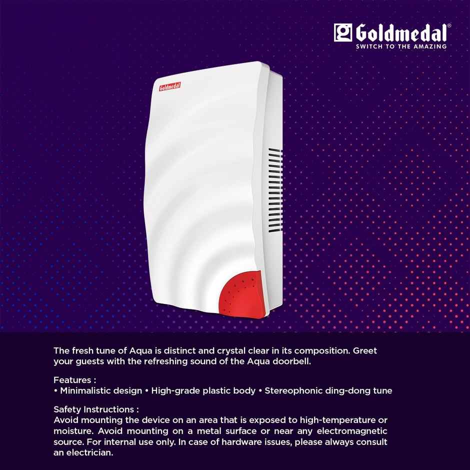 Goldmedal Aqua Stereophonic Door Bell, Calling Bell for Home, Wall Mounted Ding Dong Bell, Door Bell for Office,School, Easy Installation - White