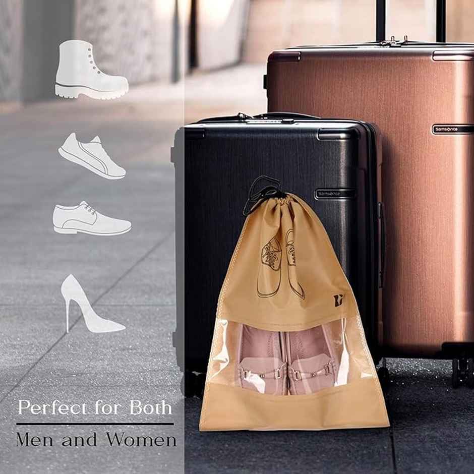 Kuber Industries Non-Woven Pack of 6 Shoe Bags for Travel with Transparent Window | Beige