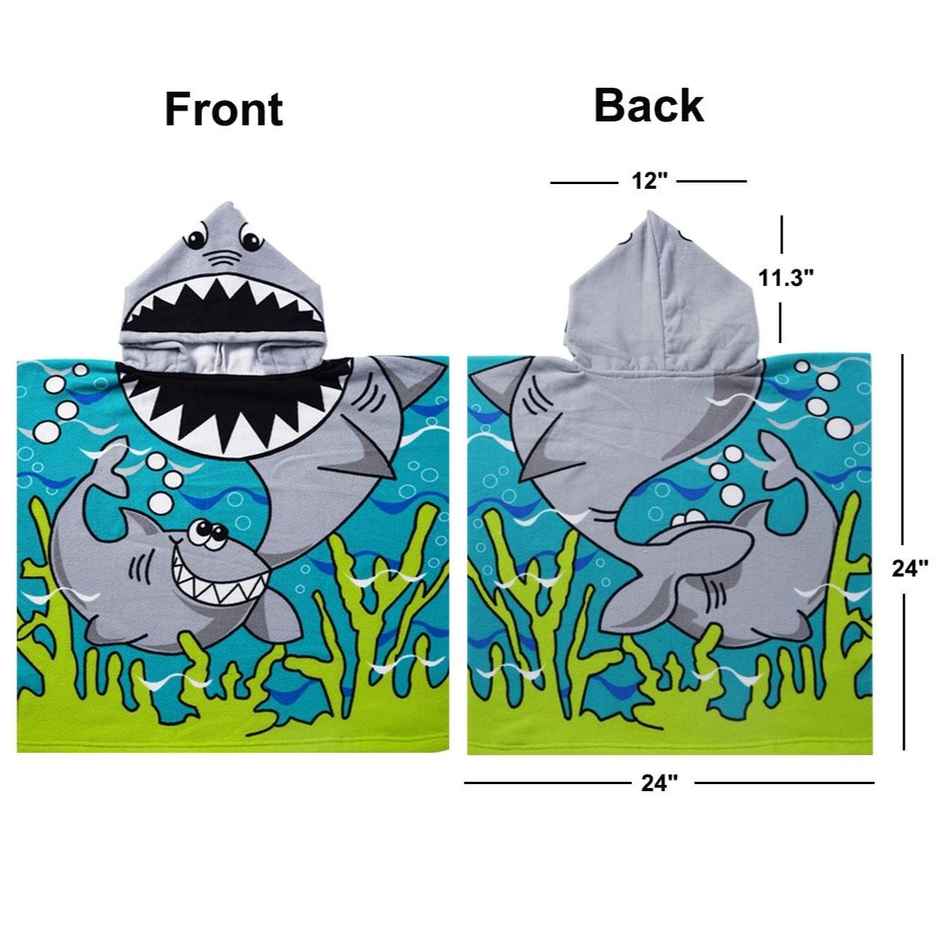 Famyo Hooded Poncho Towel, Cute Shark Design for Kids - 1 to 7 Years, 60 x 60 cm