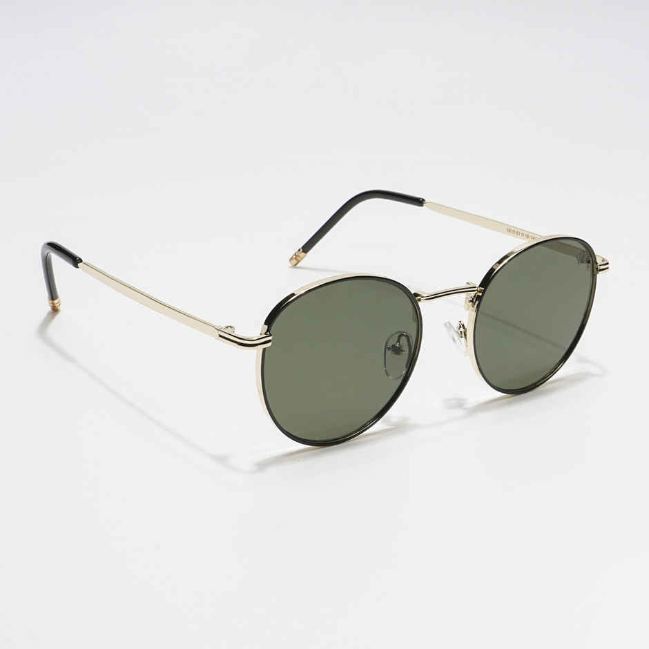 Voyage Unisex Geometric Metal Round Sunglasses | Green and Gold - M
