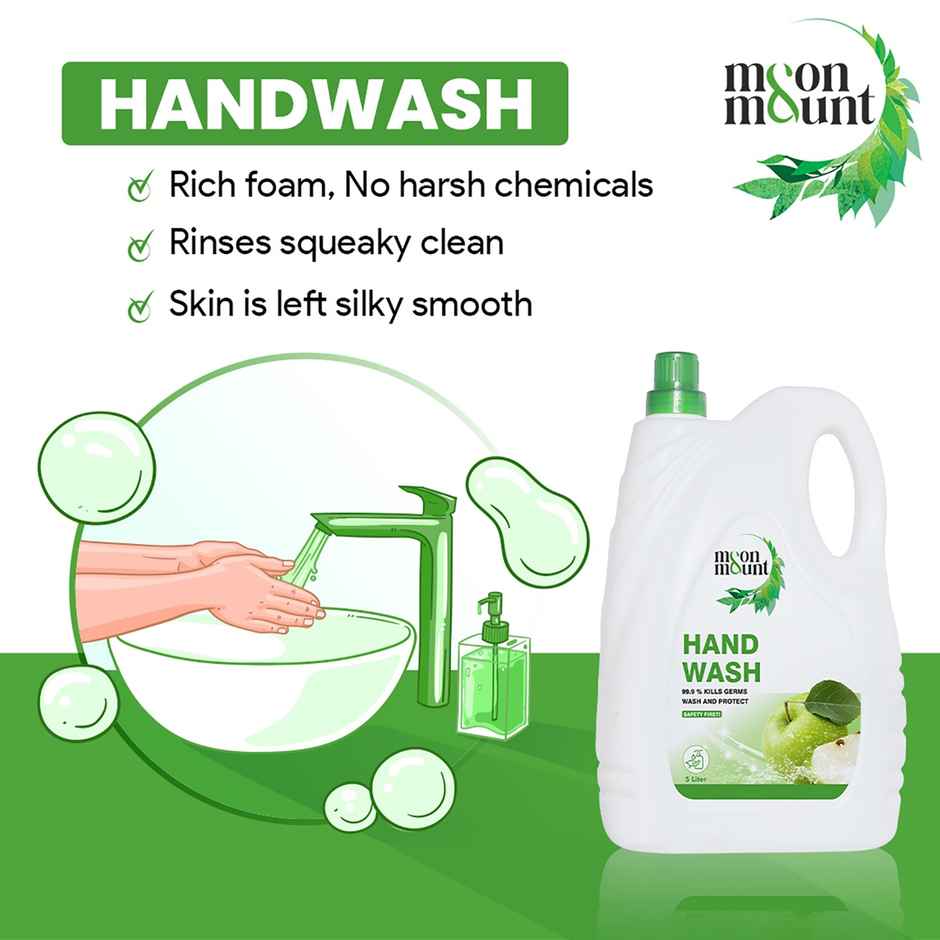 Moon And Mount Hand Wash Protection From Germs Hand Wash Liquids (Green Apple) 5 l