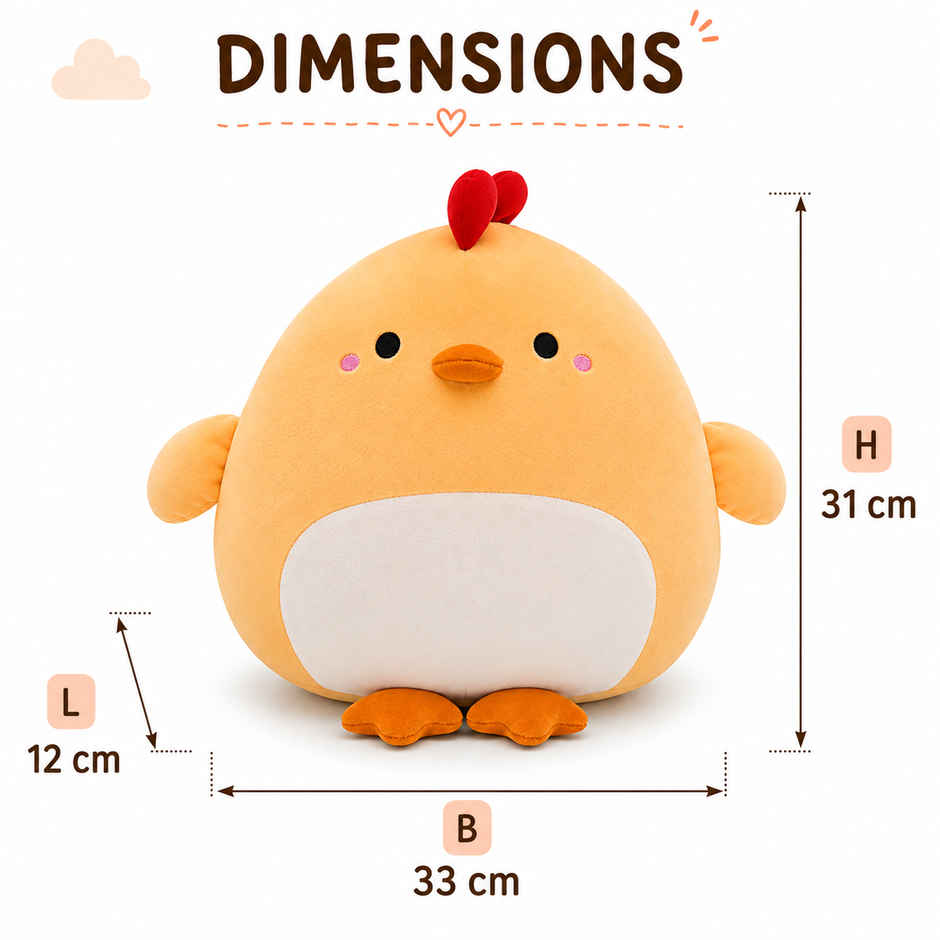Zoowee Yellow Chicken Pillow Soft Toy | 33 cm