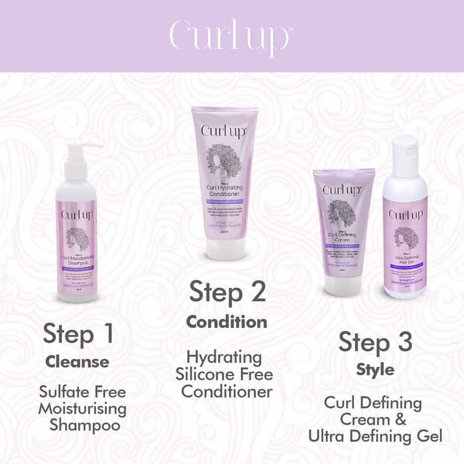 Curl Up Ultra Defining Bundle With Curly Hair Shampoo, Conditioner, Leave In Curl Cream & Hair Gel