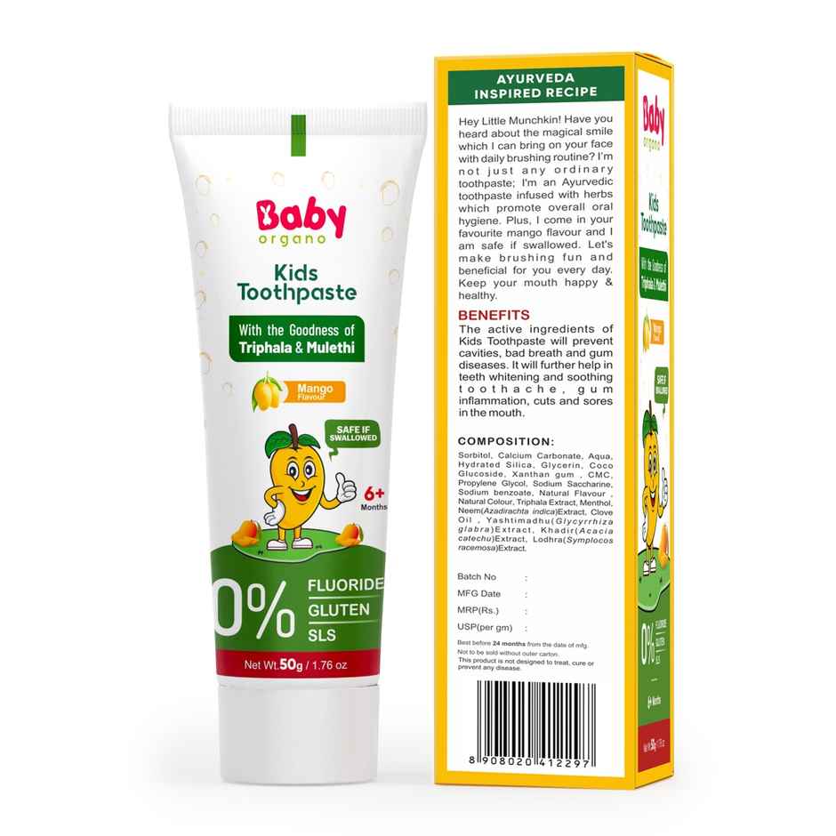BabyOrgano Ayurvedic Herbal Kids Toothpaste - Mango Flavor