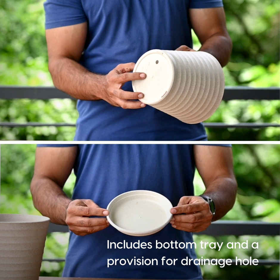 Eha Earth Friendly Linea Plant Pots & Tray | 7.5 Inch, 2 pcs, Sandcastle, Biocomposite,UV Protected