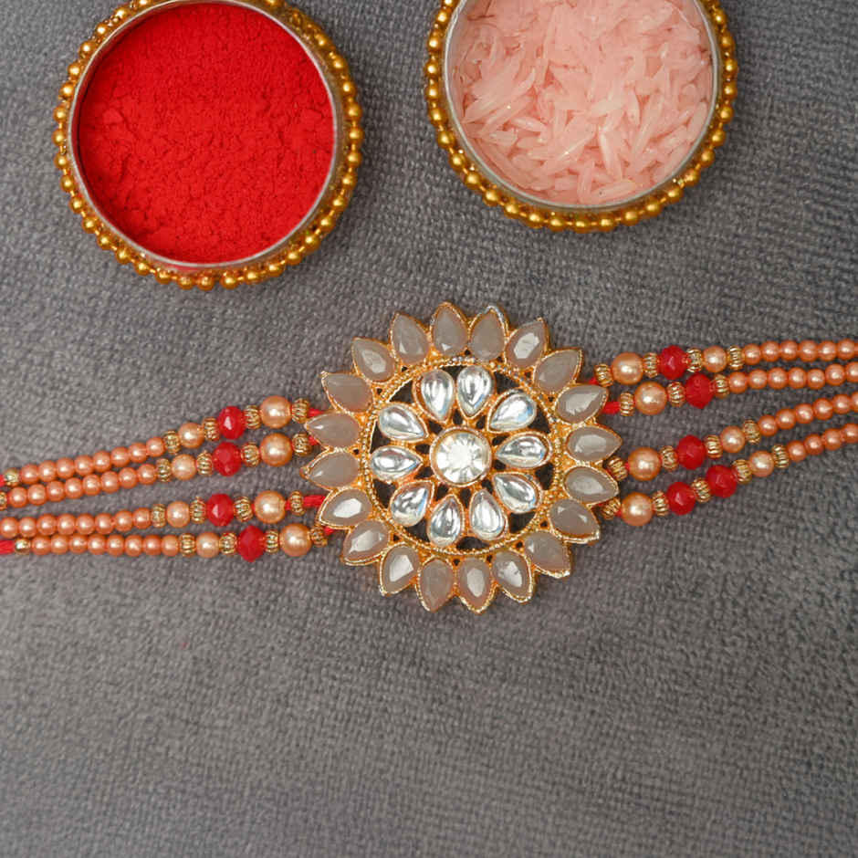 Aurum Baahubali Floral Kundan Rakhi - Majestic Design