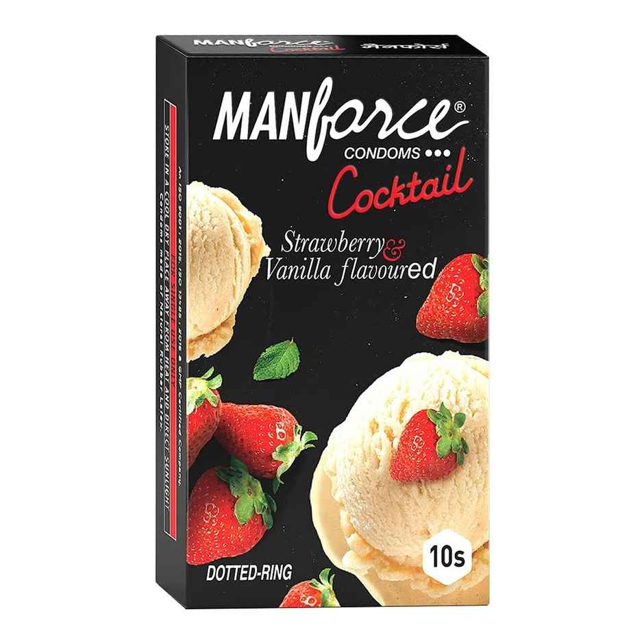 Manforce Cocktail Condoms with Dotted-Rings Strawberry & Vanilla Flavoured