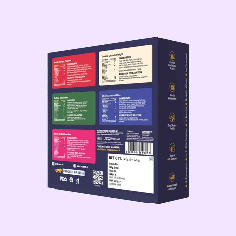 Stroom Center-Filled Protein Bars - Premium Protein And No Added Sugar | Assorted | Pack Of 5