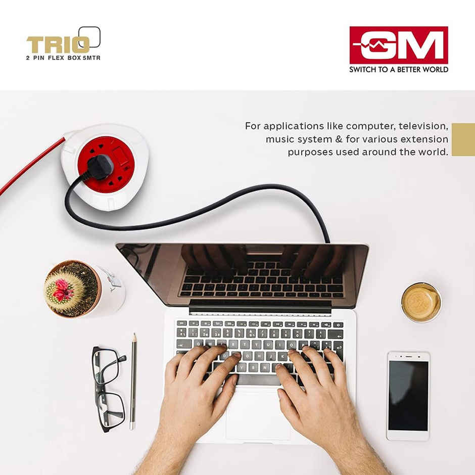 GM 3041 Trio 2 Pin Flex Box 5 Mtr. with Indicator & International Socket Combo 