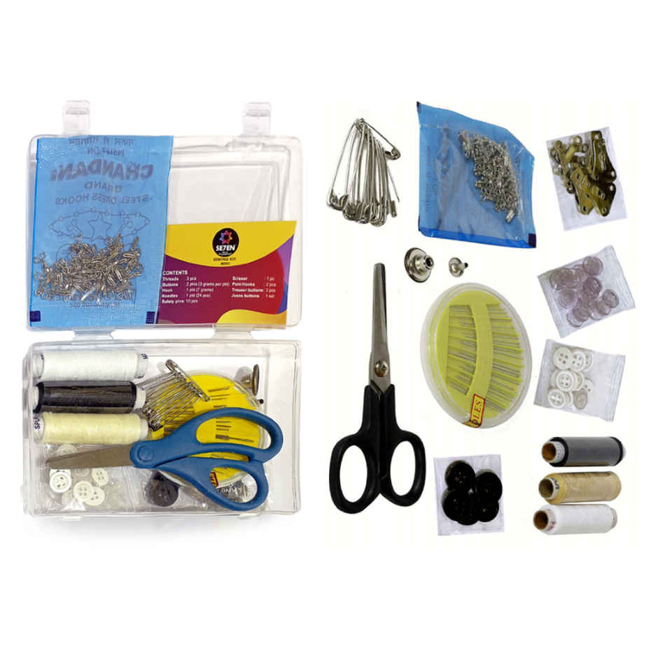 Se7en Sewing Kit | Threads | Buttons | Hooks | Needle | Safety Pins and Scissor