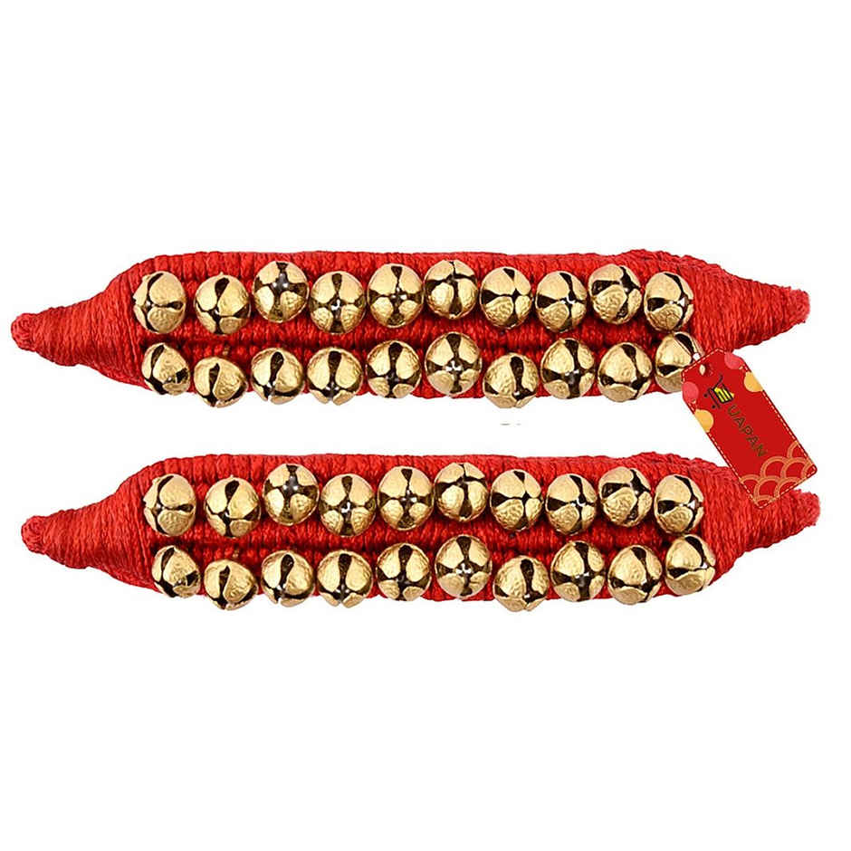 Uapan Brass Ghungroo Pad Red 2 Line Pair, 20+20