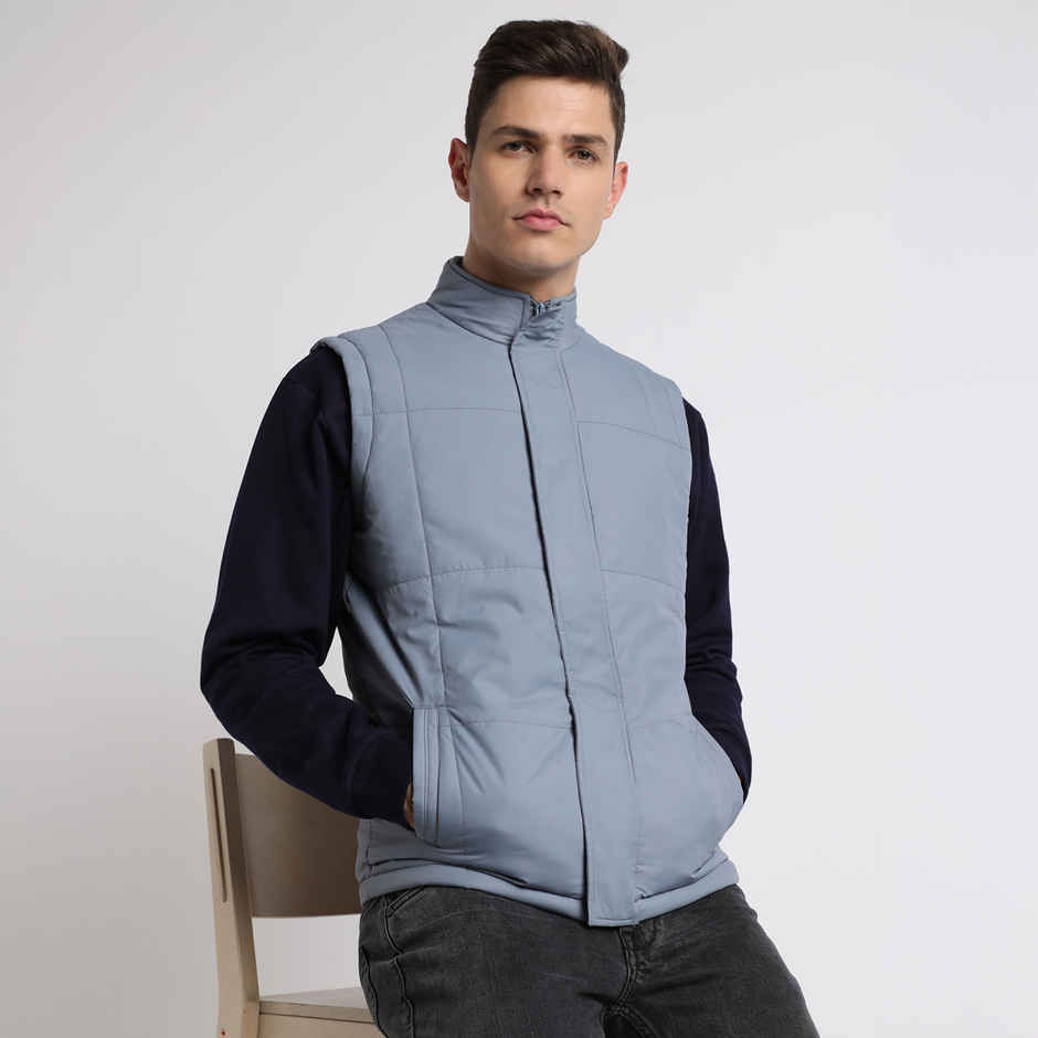 Dennis Lingo Men's High Neck Regular Fit Solid Blue Jacket | Dlmjkw23014 - Bl | M