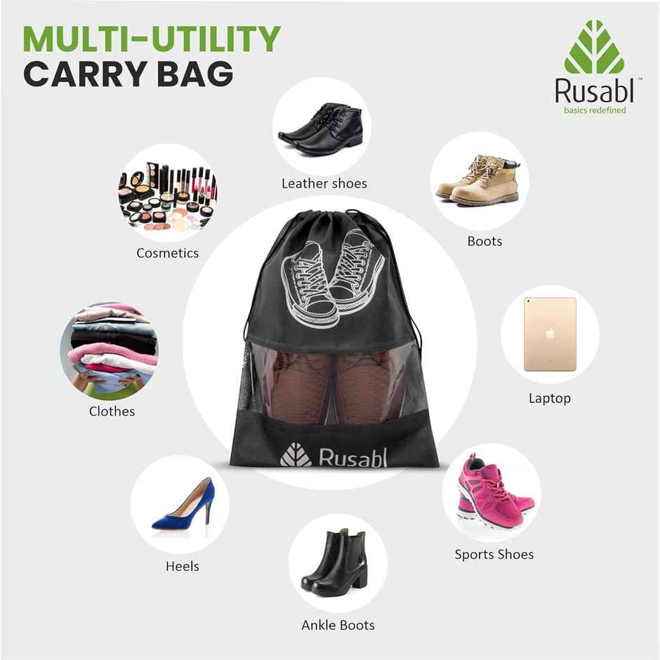 Rusabl Shoe Bag for Travel - Black | Travel Organiser for Women & Men