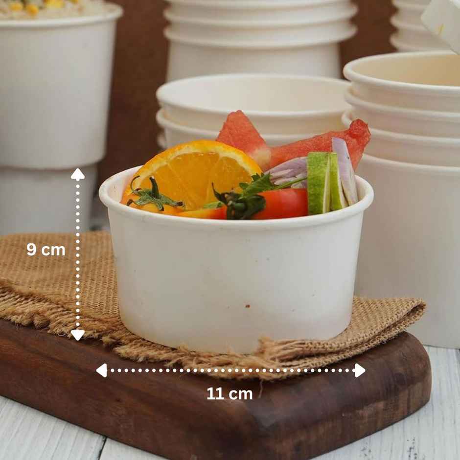 Disposable White Paper Container Without Lid | Set Of 25 | 250 ml | Tempware