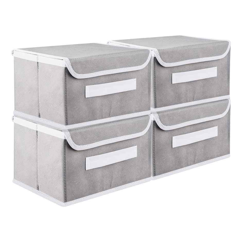 Kuber Industries Non-Woven Plain Dhakkan Drawer Storage Box|Large|Pack of 4|Gray