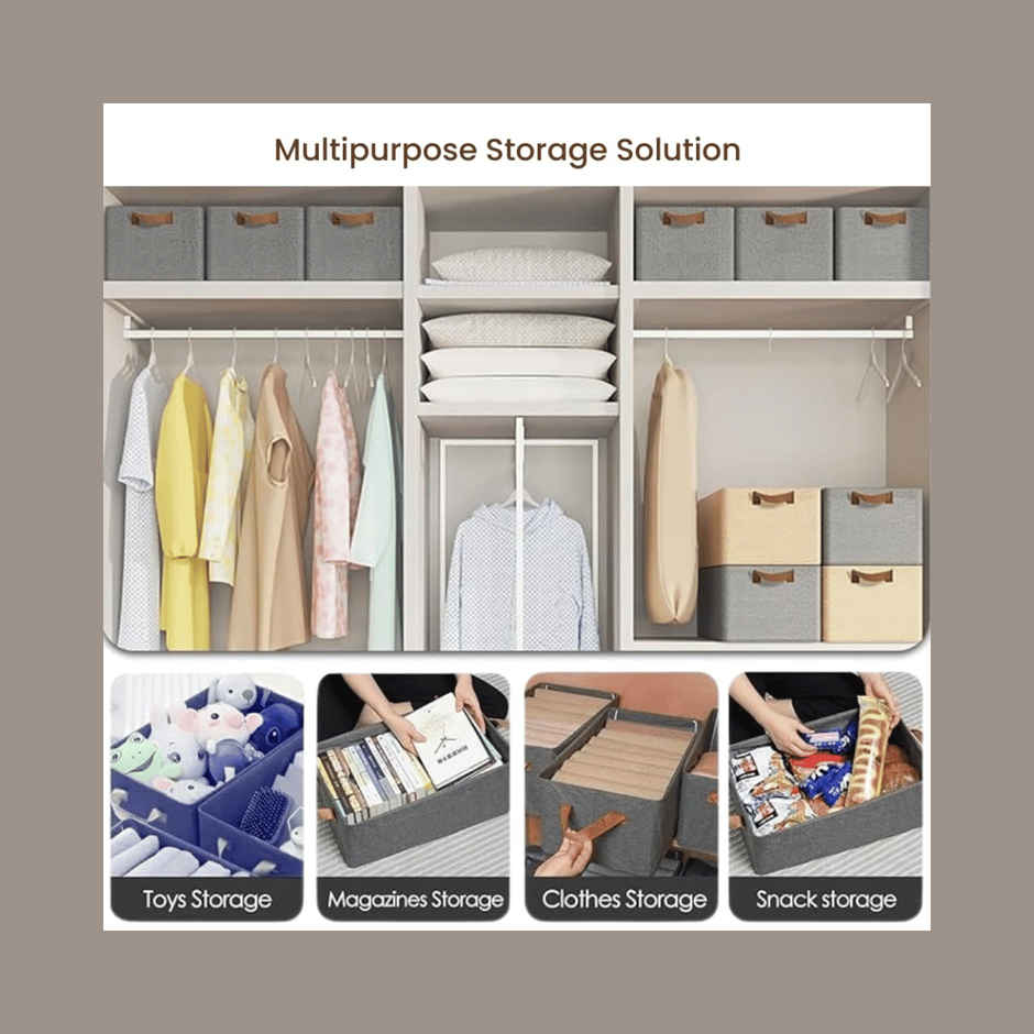 Zulaxy Foldable Fabric Storage Organizers for Clothes & Multipurpose Use | Grey