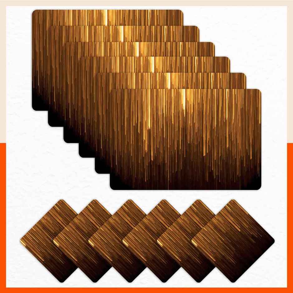 Bathla Table Placemats & Coasters Set of 6 | Washable, Water-Proof, Heat Resistant | Golden Rain