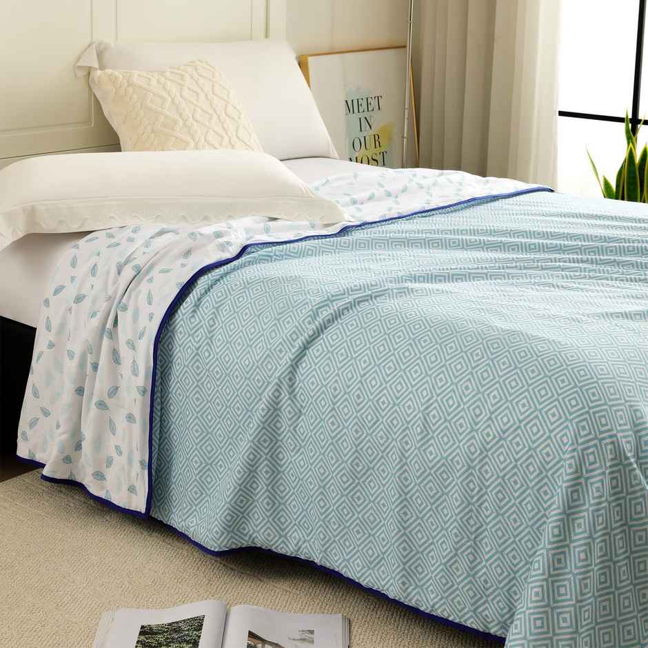 Story home Printed Double Dohar/Duvet Cover (Blue & White) (220x144x2 cms)