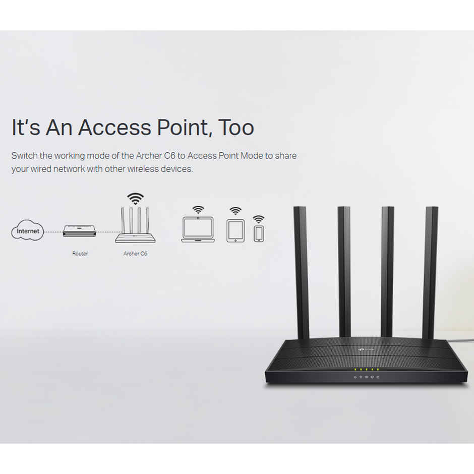 TP-Link Archer C6 AC1200 EasyMesh Wireless MU-MIMO Gigabit Router, Dual Band with Access Point Mode