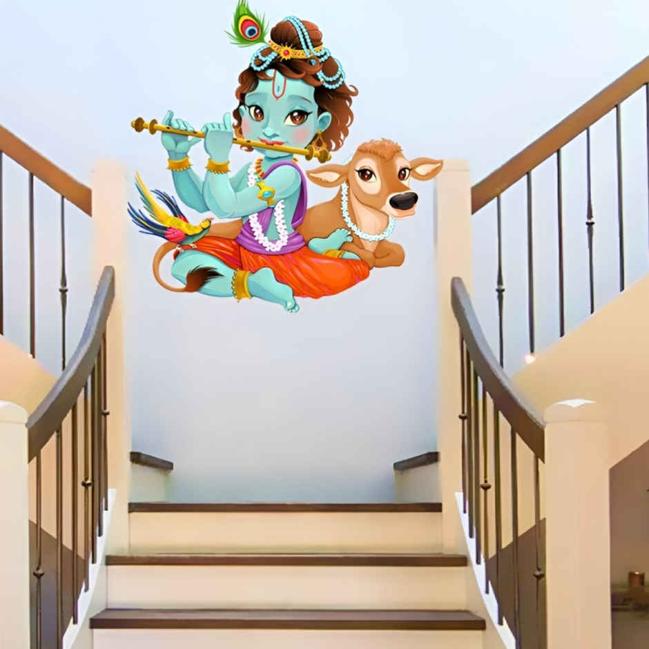 Divine Vibes Laddoo Gopal Krishna With Cow Wall Sticker