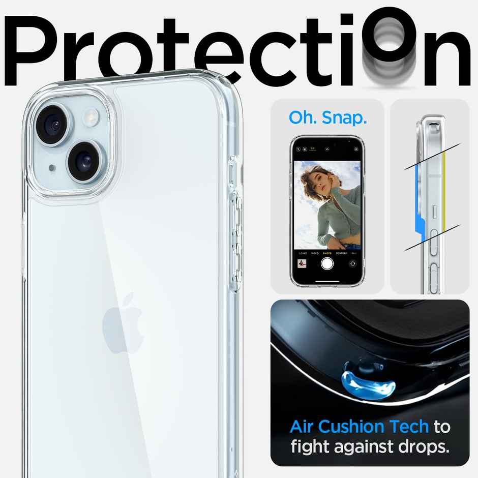 Spigen Ultra Hybrid Back Cover Case Compatible with iPhone 15 (TPU + Poly Carbonate | Crystal Clear)