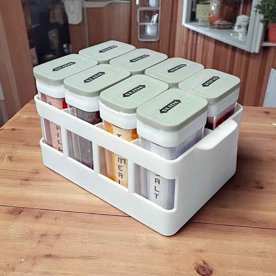 Spice and Masala Holder | 8 Pcs set with Tray Grey Colour
