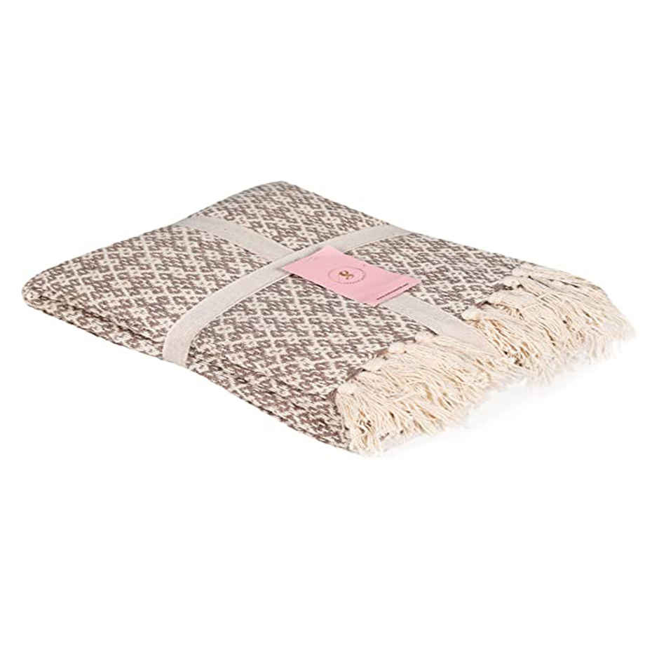Sashaa World Beige Soft Cotton Throw Blanket For Sofa/ Bed
