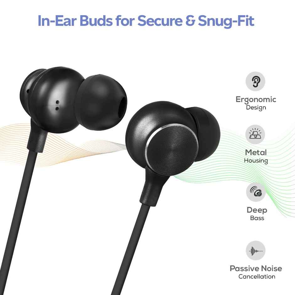 pTron Tangent Duo Wireless Neckband Stereo Sound Hd Calls 24Hrs Playtime- Black Blue