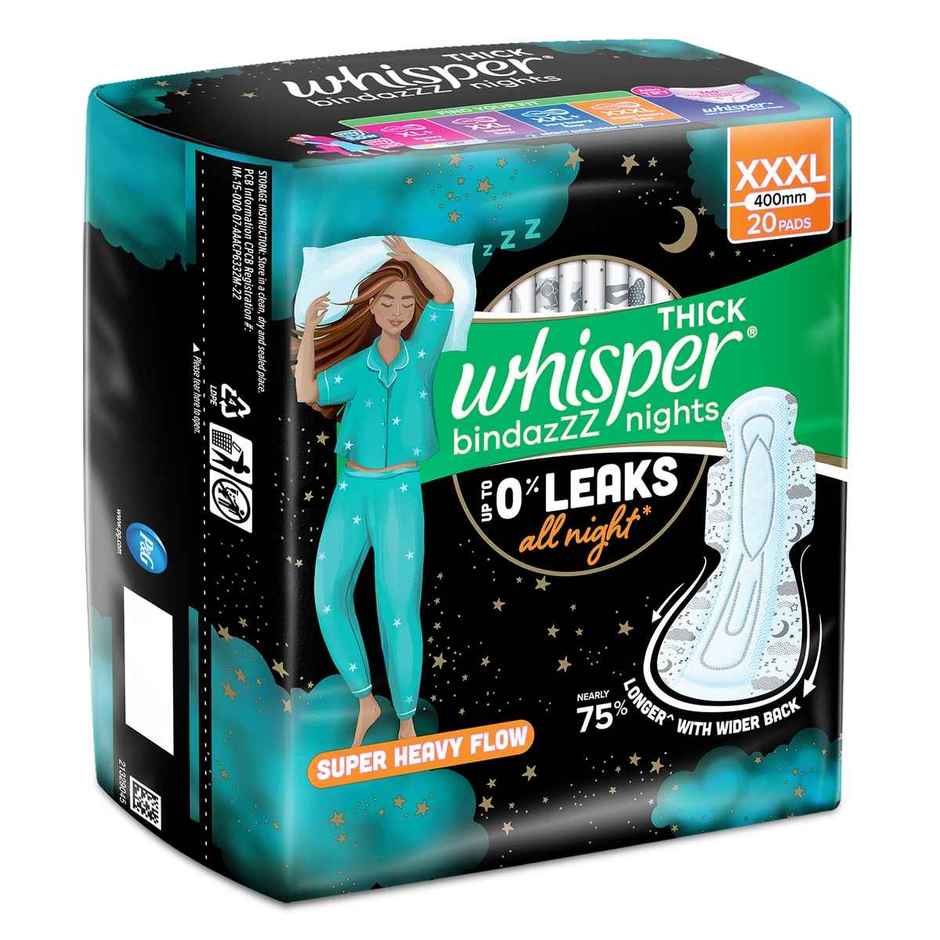 Whisper Bindazzz Nights Sanitary Pads | XXXL | 20 pcs