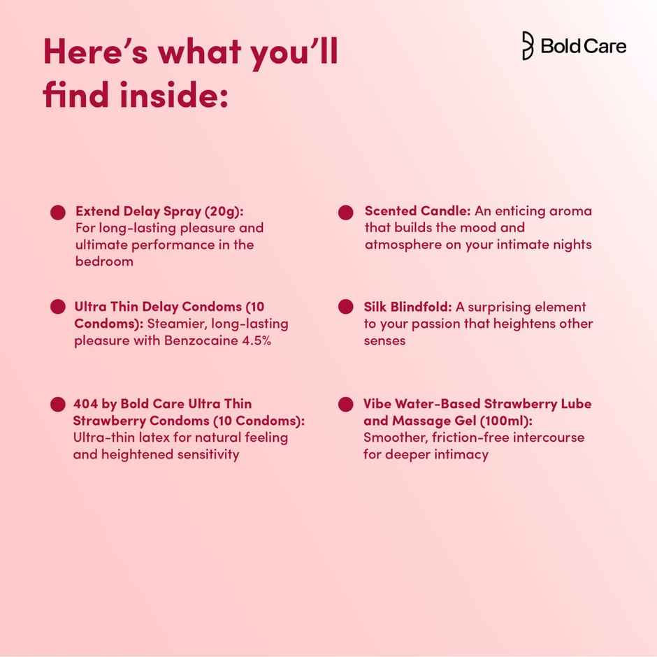 Bold Care Limited Edition Honeymoon Gifting Pack For Him & Her - Strawberry Flavour(1pc), Cadbury Dairy Milk Silk Oreo Chocolate Bar Valentine's Gift Pack(130gms) & Beardo Godfather Perfume Edp(100ml) Combo