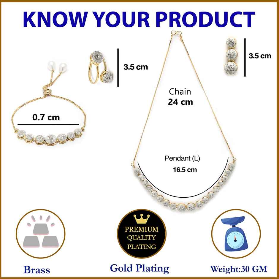 Zeneme Gold-Plated White AD-Studded Jewellery Set For Women & Girls