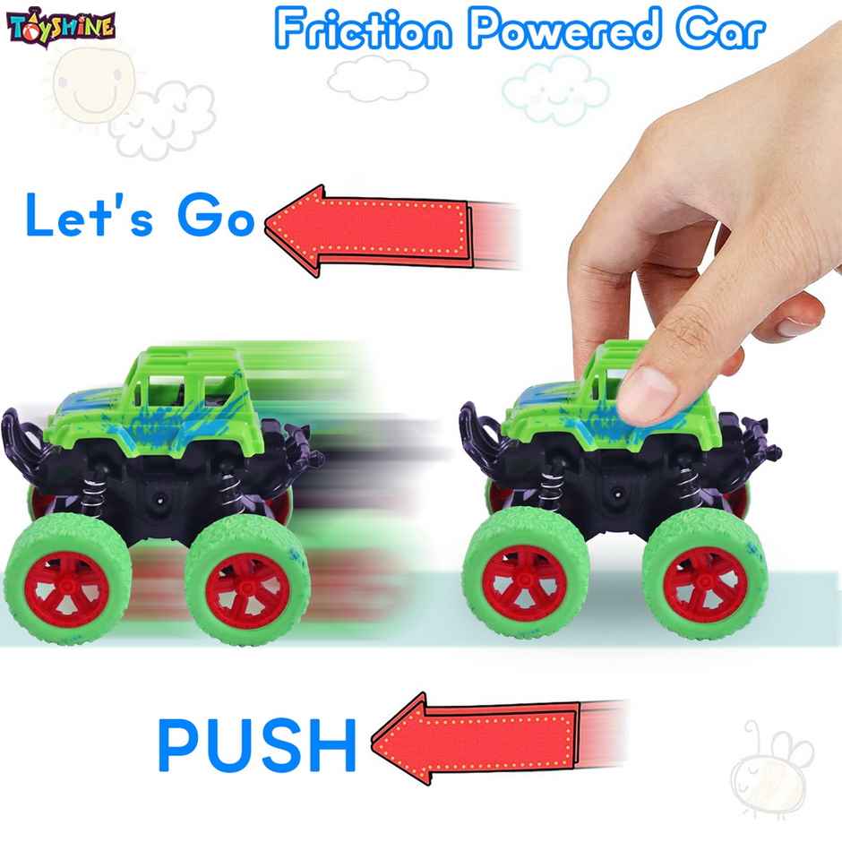 Toyshine Friction Powered Monster Truck Cars, Push and Go Vehicles, Set of 4 for Toddlers